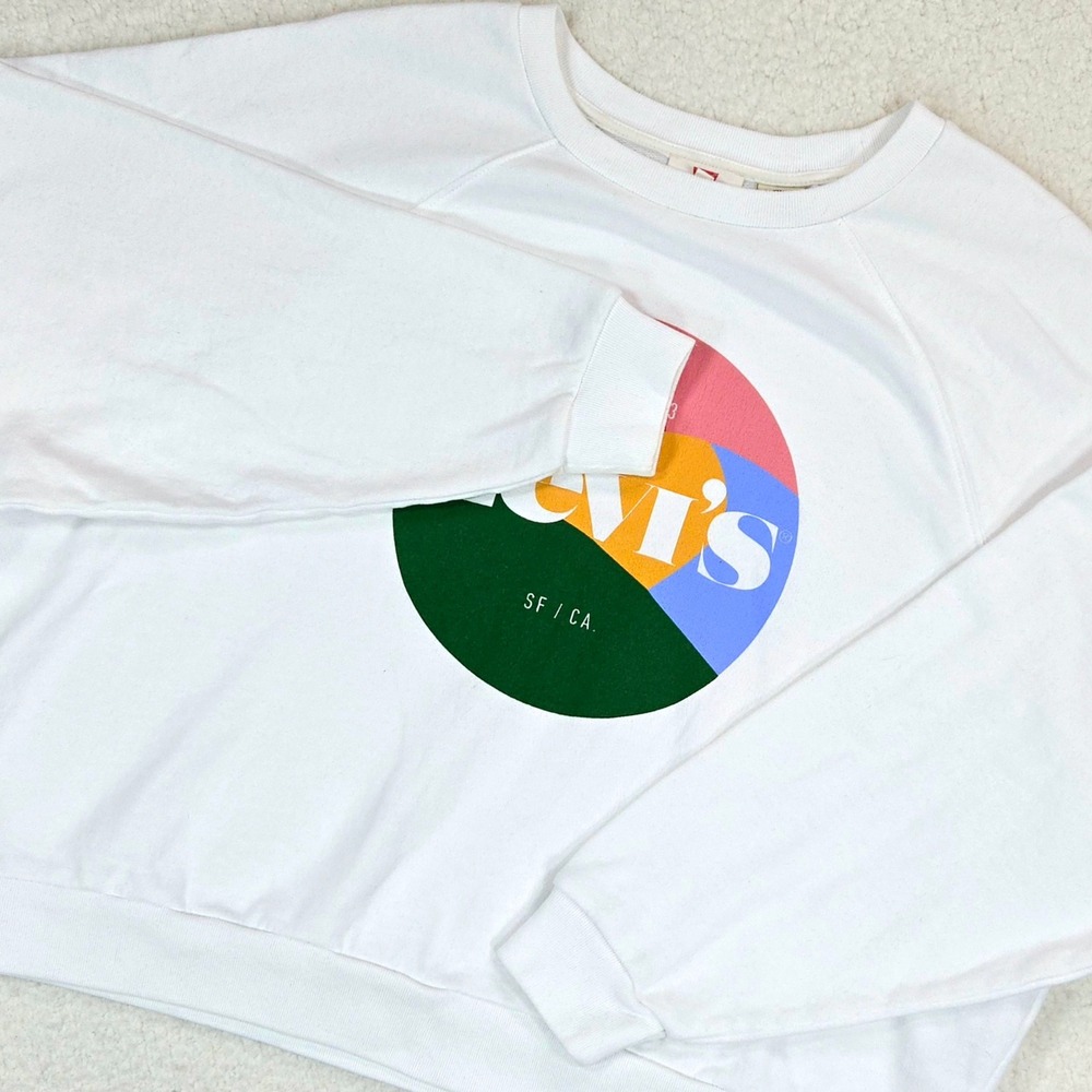 Levi's Sweatshirt Women 1X White Graphic Logo Raglan Retro French Terry Pullover